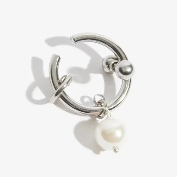 Justine Clenquet silver tone pearl hoop ear cuff - Picture 2 of 5